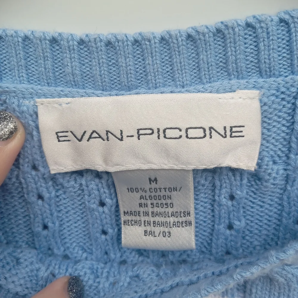 Evan-Picone Blue White Striped Knit Sleeveless Sweater Tennis Size Medium Cotton